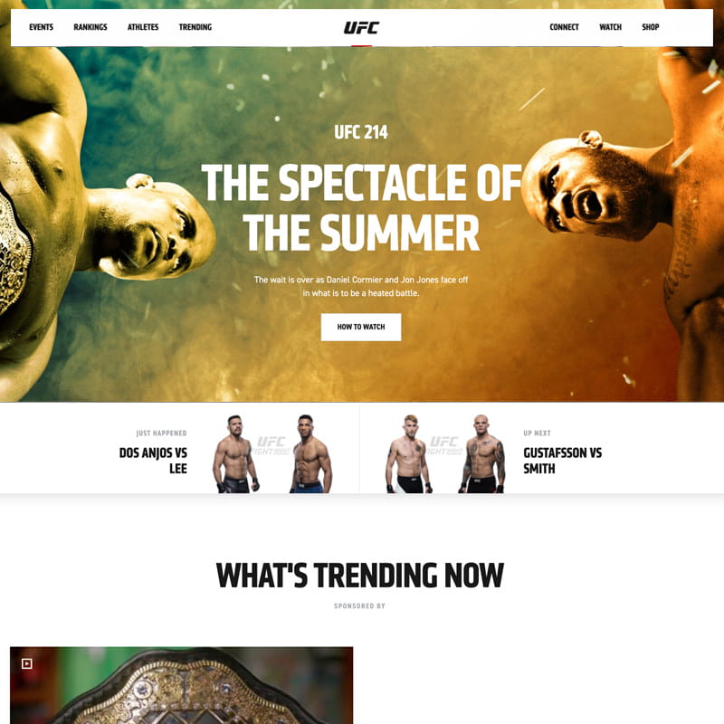 Screenshot of the UFC website.