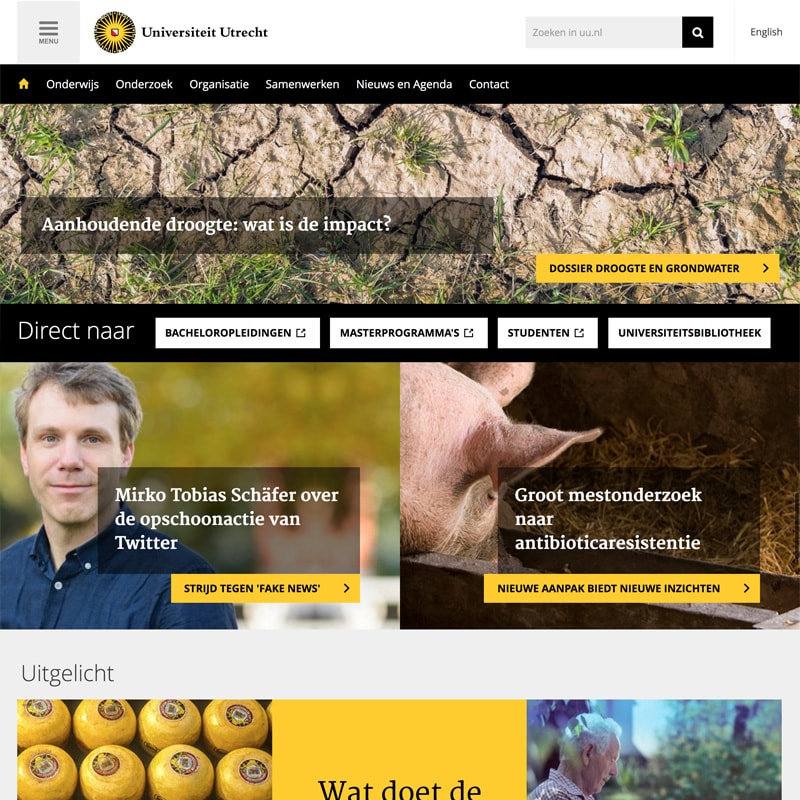 Screenshot of the Utrecht University website.